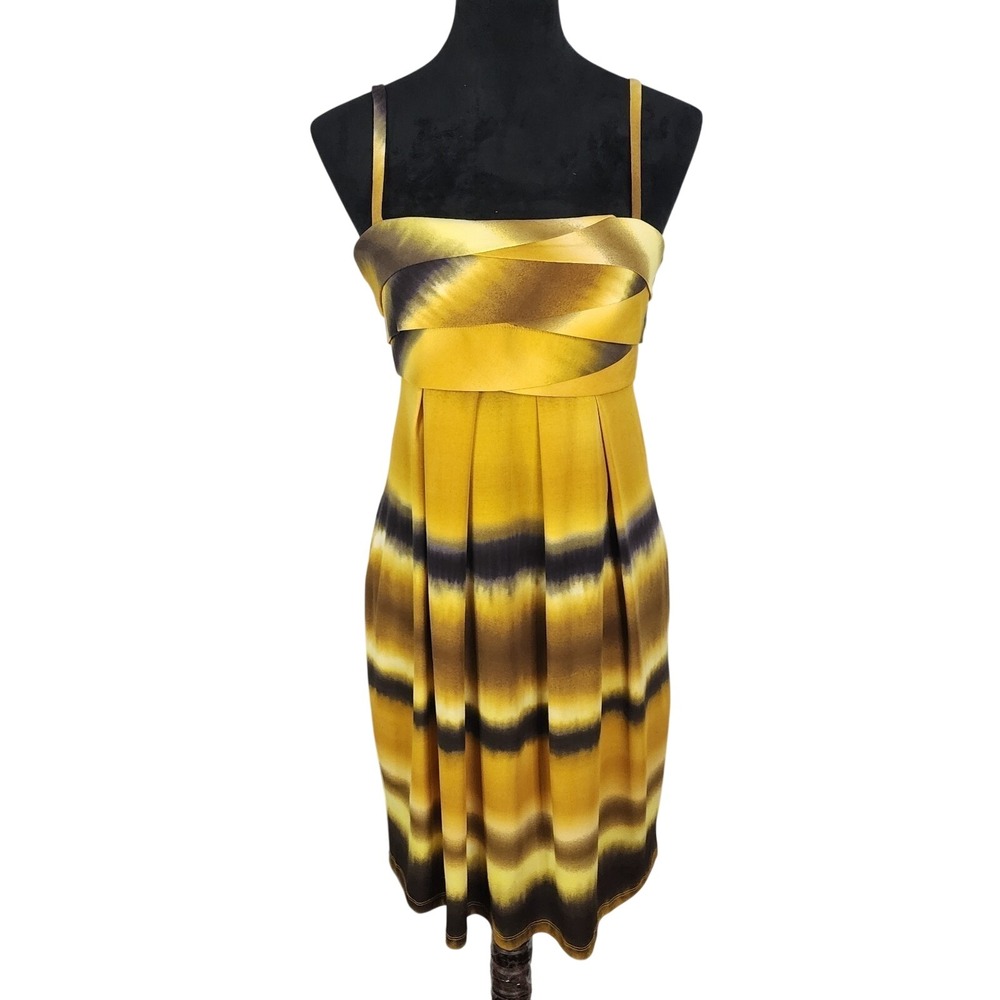 New w/tag ESSENTIALS BY ABS Yellow & Black Tie Dyed Pleated Mini Slip Sundress